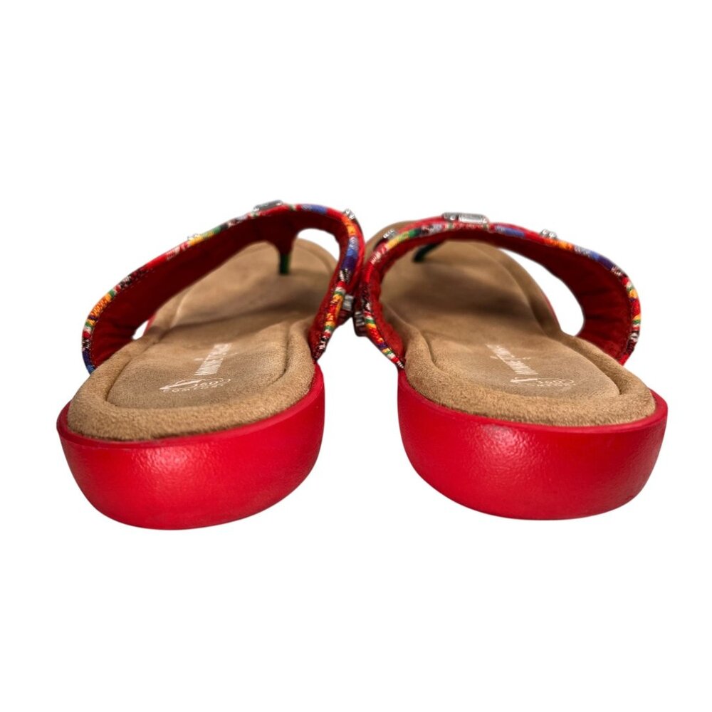 Minnetonka Red Leather Beaded Sandals Flip Flops Thongs 7M Womens Wedge Heel - Picture 11 of 12